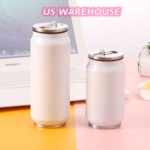 US WAREHOUSE 350 ml Sublimation Cola Can Gobelets avec Couvercle et Paille Peut Refroidisseur Keeper Bouteille d'eau en Acier Inoxydable Double Paroi Tasse à Café Z11