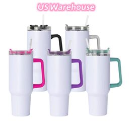 US MAGAZIJN 40oz Sublimatie Tuimelaars met Gekleurd Handvat Roestvrijstalen Waterfles Draagbare Outdoor Sport Cup Isolatie Reizen Thermoskan Flessen Z11