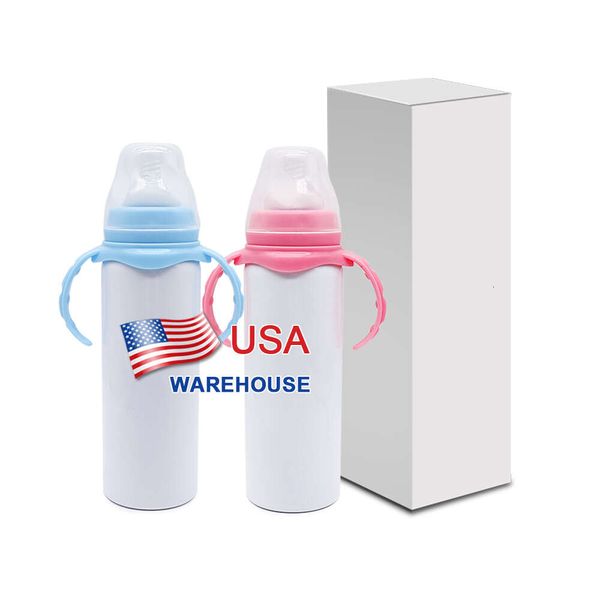 US Entrepôt 8oz personnalisé Mignon Blanc Double mur double en acier inoxydable Submolation Baby Feeding Bottle