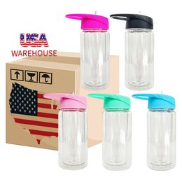 USA Warehouse BPA Free PRE ENCLAYA 10 oz/15 oz de doble pared PET PET ACRYLIC GLOBE Niños Sport Water Bottle Topes Topes con paja de tapa a prueba de fugas y enchufe