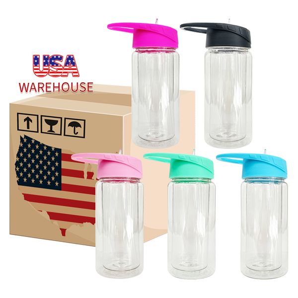 USA Entrepôt BPA BPA gratuit Précrété 10 oz / 15 oz à double mur Plastic en plastique acrylique globe de neige pour enfants sport tasses de bouteille d'eau