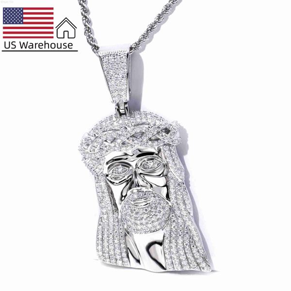 Bijoux plaqué or 925 pour hommes, chaîne glacée, jésus Moissanite, pendentif en argent, collier Bjead, livraison directe, entrepôt américain