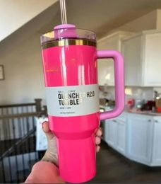 US Warehouse Pink Parade H2.0 40oz roestvrijstalen tumblers Cups met siliconengreeplid en stro reisauto mokken blijven drinken met koude water flessen GG0424