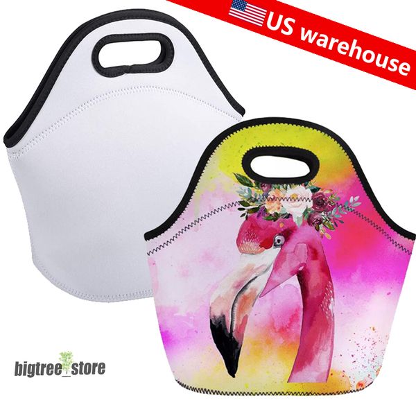 Bolsa de almuerzo lavable portátil con impresión en almacén de EE. UU., bolso de mano, bolsas de comida para Picnic, bolsa térmica con aislamiento térmico de neopreno