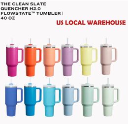 US Warehouse Quencher H2.0 40oz mokken Zwarte chromers Geïsoleerde schone leisteen autocups roestvrijstalen koffie Termos Winter roze doel Rood Cosmo Neon White 0509