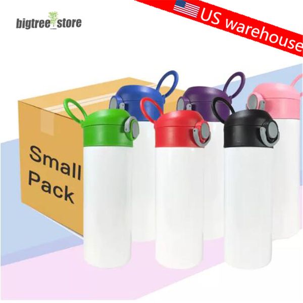 Paquete de muestra de almacén de EE. UU. 12 oz 350 ml Sublimación Vasos para niños RECTO Taza para sorber en blanco Botella de agua para niños con pajita Frasco de acero inoxidable Seguro para niños pequeños