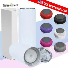 US Warehouse Small Pack 20oz Sublimation Bluetooth En haut-parleur Tumbler 9pcs Blank Design Cup White Portable Wireless Teingers Travel Mug Music Smart Music Cups Straw