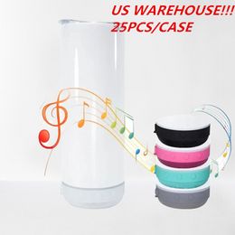 US Warehouse 20oz Subilation Tableau de haut-parleur en acier inoxydable Cup mix-couleur Bluetooth Bottom Écoutez de la musique