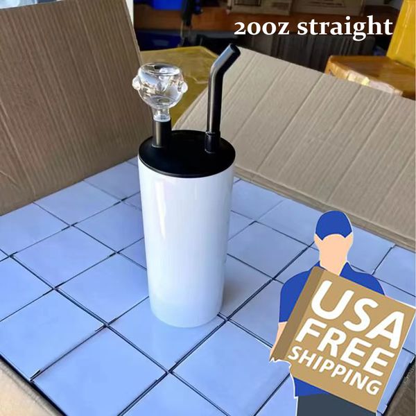 Sublimación de almacén de EE. UU. Vaso de cachimba con tapa para pipa de fumar Vasos rectos de 20 oz Taza de viaje de acero inoxidable Vaso de humo Doble pared con aislamiento al vacío