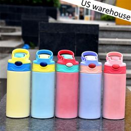 US Warehouse Sublimation Straight Sippy Cup 12oz UV Kleur Verander Tumbler Glow In Dark Kids Bottle Blank schattig Dubbele muur Stainless2224