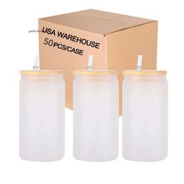 US Warehouse Sublimation Tumbler 16 oz Clear Frosted Cups Spaties