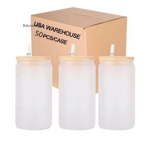 US Warehouse Sublimation Tumbler 16 oz Clear Frosted Cups Spaties