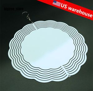US Warehouse Sublimation Wind Spinner 20pcs Sublimat Metal Painting 10inch Blank Metal Ornament Double Sides Sublimated Blanks DIY Home Décoration Ronde et roue