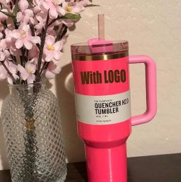 US Warehouse TUMBLER Pink Parade 1:1 Logo Black Chroma US Stock Holiday Flamingo roestvrij staal met deksel, rietje H2.0 Cosmo roze mokken Valentijnsdag Gif