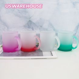ALMACÉN DE EE. UU. Sublimación de 11 oz Vaso de vidrio esmerilado de color Tazas con fondo de color Taza de café en blanco con asa Impresión de bricolaje Multicolor Z11