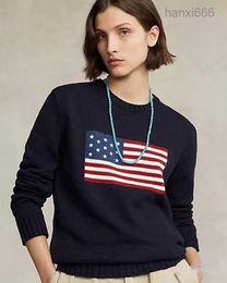 US Womens Trinted Pull American Flag Round Nou Round High-End Luxury confortable Coton Pullover 100% S-2XL