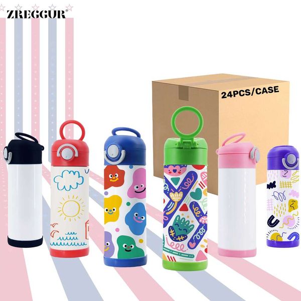 USA 2 jours livraison enfant mignon portable en acier inoxydable 12 oz top top enfants sublimation gobelet d'eau bouteille avec poignée