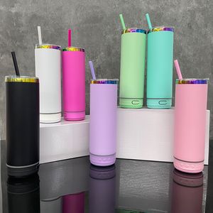 USA 20oz arc-en-ciel en dessous du tubler de voyage extérieur sports de voyage sans fil usb charge musical vide vide thermo isolé avec des couvercles de glissière de paille de couleur pour laser grave