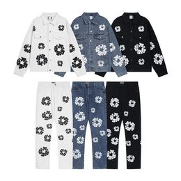 EE. UU. 24SS Estampado de algodón Botón único Diseñador Chaqueta vaquera Pantalones Traje Jeans Abrigo se vende por separado 0307