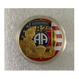EE. UU. 82 ° División Aerotransportada Desafío del ejército de los Estados Unidos Regalos de recuerdo de oro Decoraciones de monedas conmemorativas chapadas. CX