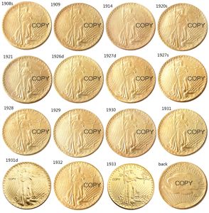 USA un ensemble de 1908-1933 15 pièces 20 Dollars Saint Gaudens Double aigle artisanat avec devise plaqué or copie pièce