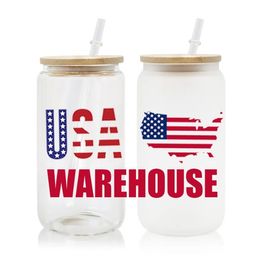 USA CA 16Oz gerecycleerd in bulk dubbelwandige ijskoffie Boba Bilia glazen beker met rietje en bamboe deksels 126