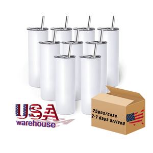 USA CA 2 jours de livraison 20 oz blancs blancs de sublimation bouteilles d'eau en acier inoxydable maigres gobelets de sublimation droite avec de la paille