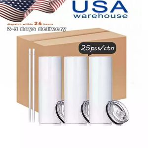 USA CA 20 oz sublimación en blanco vasos rectos de acero inoxidable con aislamiento tazas de café tazas de té botellas de agua de viaje de coche portátiles