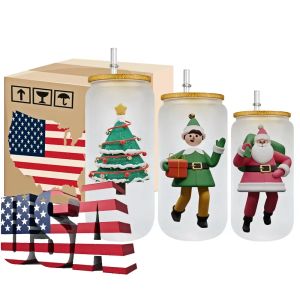 USA CA STOCK 16oz DIY Blank Sublimation Beer Glass Mugs Canettes avec couvercle en bambou et paille en plastique Bouteille d'eau en forme de canette pour l'impression par sublimation