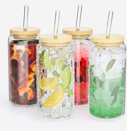 VS CA Warehouse 16oz Clear Water Cold Boba Coffee Drink Frosted Beer Jar Cup Glas met bamboe deksel en stro