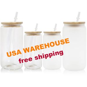 USA CA Warehouse 16oz Straight Clear Frosted Beer Can Guzer Sublimation Tobus