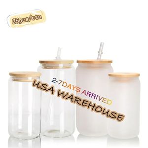 USA CA Warehouse 16oz Sublimación Cerveza transparente Clear Reusable Botella de agua de vidrio de doble pared botellas de cerveza con tapa de bambú 10.23