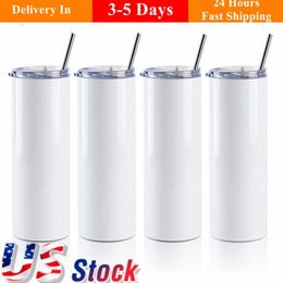 USA CA Entrepôt 20 Oz Vide Sublimation Tumbler Droit Tumbler Tasses En Acier Inoxydable Mince Gobelets Isolés Bière Tasses À Café 5411