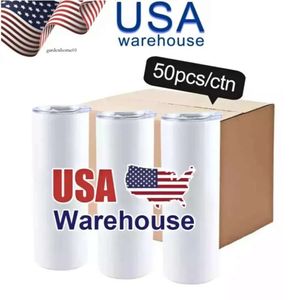 VS CA Warehouse 20 oz Sublimatietumblers roestvrij staal dubbele wand geïsoleerde koffiemok wit rechte recht 0425 0422