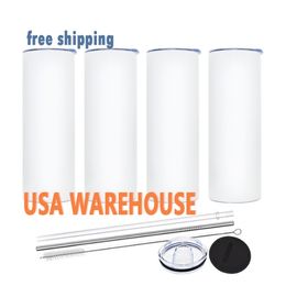 USA/CA Warehouse 20oz Sublimación de doble pared en blanco Tazas Tazas de acero inoxidable con paja y fondo de goma 4.23