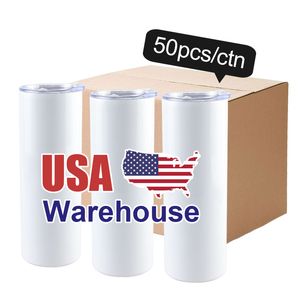 USA CA magazijn 20oz Rechte Blanks Roestvrijstalen Waterflessen Cups Dubbelwandige 20OZ Sublimatie Blanks Auto Mokken met stro JY10