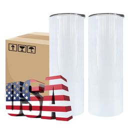 USA CA Entrepôt 20oz Double mural Straight en acier inoxydable Masse de café Blanks Submolation Tumbler 4.23