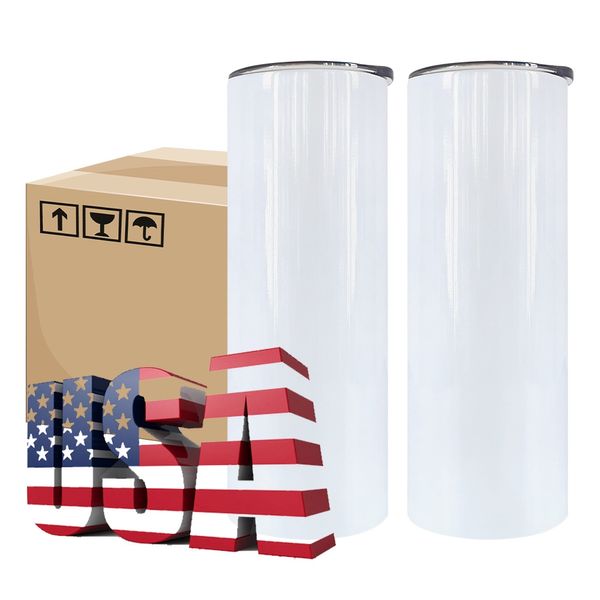 USA CA Entrepôt 20oz Double mural Straight en acier inoxydable Masse de café Blanks Submolation Tumbler 4.23