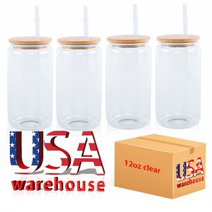 USA CA Warehouse 500 ml 16 oz helder transparant Libbey ijskoffie bierglas blikvormige bekerbekers met bamboe deksel en glazen rietje sep05