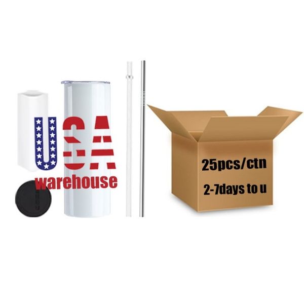 USA CA Lager leer dünn Großhandel Bulk Edelstahl 20oz Sublimationsbecher gerade mit Strohhalm 126