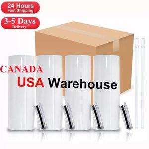 USA CA Warehouse DIY Press Press Printing Mug Blank Sublimation en acier inoxydable Vacuum isolé 20oz Skinny Straight Tobbler avec paille et en caoutchouc Bottom 4.23