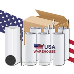 USA CA Warehouse New 20oz 20 oz Skinny Straight Double Wall Stainless Steel Travel Blank Sublimation Tumbler Cup with Plastic Straw 4.23