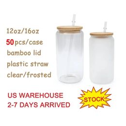 VS CA Warehouse Popular Nieuw 16oz Glass Clear Frosted Can Formed Beer Theckup met stro en deksel voor sublimatie Printing Diy Design 4.23