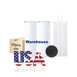 USA CA Warehouse RTS 20oz roestvrijstalen dubbelwandige hittepers sublimatie blanks skinny rechte tuimelaar met rietje