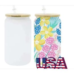 USA CA Warehouse Sublimation 16 oz Glass Tumbler Clear Cheated Beer con tapas y pajitas 50 piezas por caso 4.23 0516