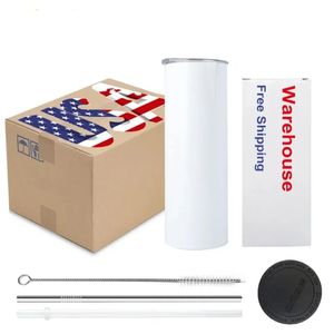 USA CA Entrepôt Sublimation 20oz Tasse Vierge Blanc Mince Droite Tasse De Voiture Isolée En Verre En Acier Inoxydable Bouteille D'eau De Grande Capacité