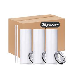 VS CA Warehouse White Sublimation Spaties 20oz roestvrijstalen dubbele muur magere rechte sublimatietumbler met deksel 4.23