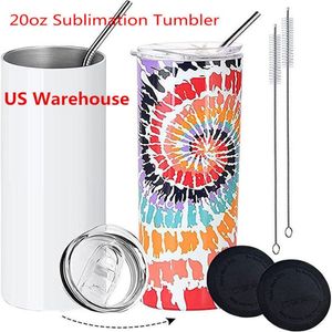 USA / CA Warehouse Wholesale 20oz 20 oz Thermal Slim Straight White Blanks colorant sublimation fournit des gobelets gobelets pour sublimer 4.23