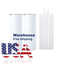 USA CA Warehouse Wholesale 20oz Heat Press Sublimatie Rechte Skinny Blanks Sublimatie Tumbler met extra deksel