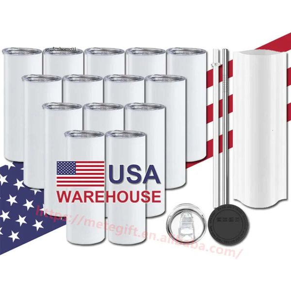 USA CA Warehouse Wholesale Oz Straight Inoxydless Steel 20 once Coffee tasse de sublimation blanche Blanche avec couvercle 0422